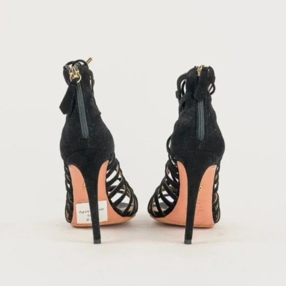 Aquazzura Ooh Lala Black Suede Lace-Up Sandals - Picture 4 of 9